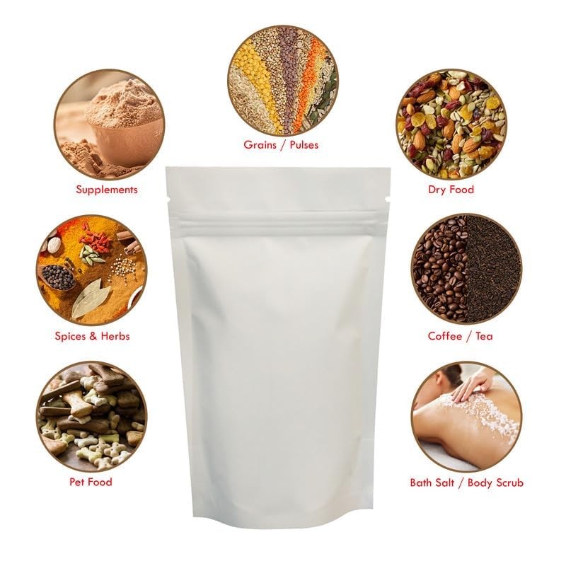 RIGHTPAK White Matt Stand Up Pouches 25 Pieces 8cm x