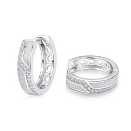 ZIPPICE Opal Earrings Women's 925 Sterling Silver Hoop Earrings Opal Hoop Earrings Small Silver Earrings Zircon Earrings Opal Jewellery Gifts for Women Wife Girls 15 mm, Sterling Silver