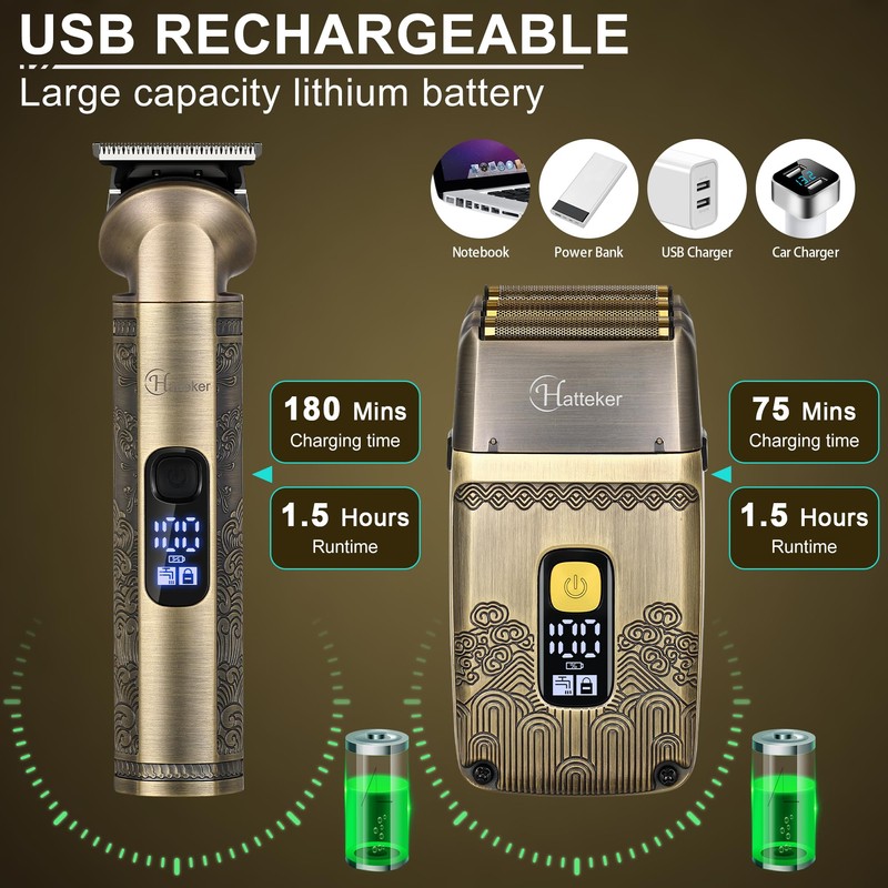 Hatteker Professional Hair Clipper Electric Razor Foil Shavers for Men