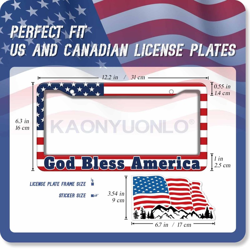1PCS God Bless America & American Flag License Plate Frame