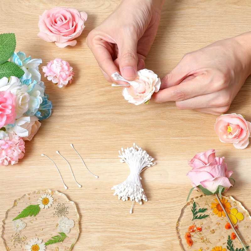 Matwsec 150PCS Stamens for Flower Making 3mm White Flower Stamen