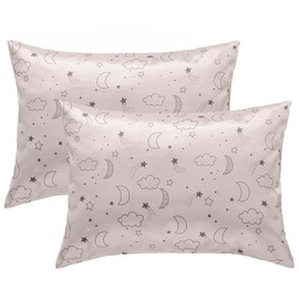 Winmany 2 Pack Toddler Pillow Cases Baby Silk Satin Pillowcases 49 x 36cm Cot Bed Envelope Pillow Cover Kids Soft Travel Pillow Pair Cases for Boys Girls Machine Washable (Beige Cloud Moon)