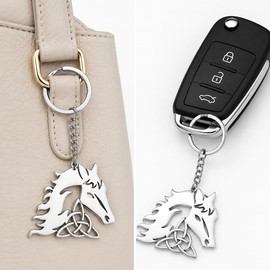 YIQPKUM Llaveros Caballo Acero Inoxidable Regalos Nudo Celta Animales Anilla Automóvil Bolso Accesorios Dijes (Plateado)