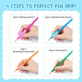Tumurup Pen Holder Children's Aid, Writing Aid for Pen Children with Ergonomic Writing Aid Pen Holder, Set of 8 Grip Correction Right-Handed Left-Handed Pens, Easy for Homework