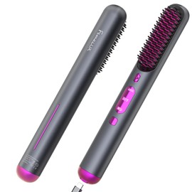 FeMaLUX Cordless Ionic Hair Straightening Brush, Portable Hair Straightener Brush for Women, Lightweight for Travel,80mins Long Battery,10s Fast Heating, USB Rechargeable, Digital Temperature Display