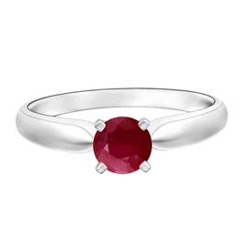 MOONEYE Prong Set 5MM Round Ruby Gemstone 925 Sterling Silver Solitaire Ring Spring Jewelry for women,7