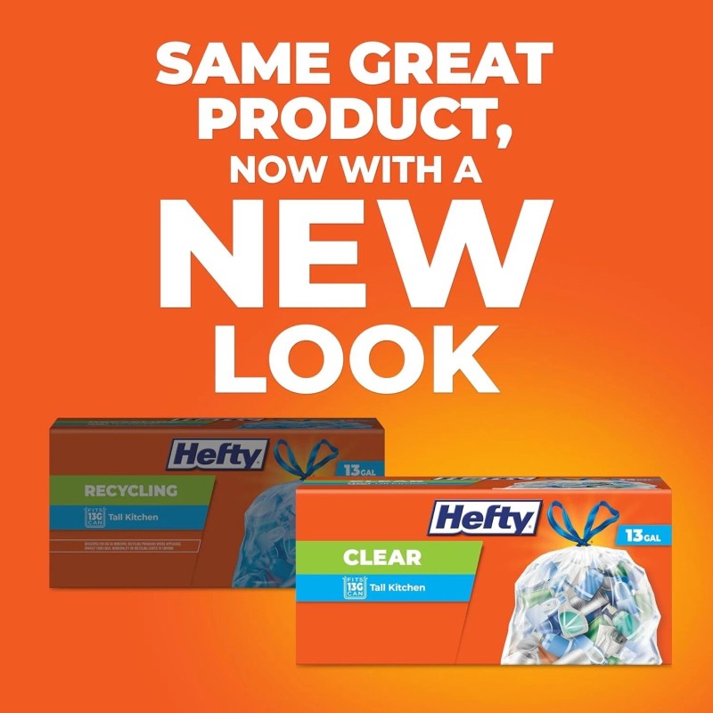 Hefty Clear Trash Bags, Clear, 13 Gallon, 60 Counts (Pack