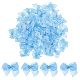 HJZHII Pack of 100 Satin Bows 3 x 2 cm Small Satin Ribbon Bows for DIY Crafts Flowers Appliques Wedding Christening Communion Scatter Decoration and Decoration Projects (Blue)
