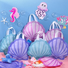 Sweetude 24 Pcs Mermaid Seashell Party Favors Bags Non-Woven Reusable Candy Goodie Gift Treat Bags with Handles for Mermaid Decor Under the Sea Summer Ocean Beach Birthday Baby Shower Party Supplies