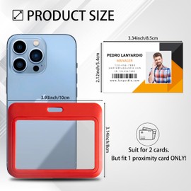 Lanyardio 1 Pack Sliding Horizontal ID Badge Holder Hard Red Plastic Card Case Protector Pouch with Sided Clear Window for Office School ID Credit Cards and Proximity Key Cards