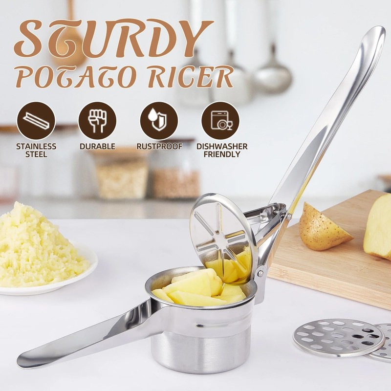 Multi-Purpose Stainless Steel Potato Ricer, Heavy Duty Large Capacity Potato