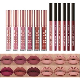 BestLand 12Pcs Matte Liquid Lipstick + Lip Liner Pens Set, One Step Lips Makeup Kits Pigment Velvety Nude Lip Stain Waterproof Long Wear Lip Gloss Make up Gift Set