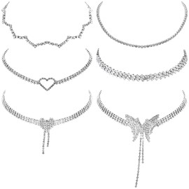 NEWITIN 6 Pieces Tennis Necklace for Women Rhinestone Choker Necklace Sparkly Crystal Cubic Zirconia Diamond Necklaces Bridal Wedding Jewelry Tennis Choker for Women