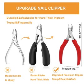 Toenail Nail Clippers Set, Toenail Pliers, Nail Clippers, 12 Pieces Stainless Steel Toenail Clippers with Double Sided Nail File and Nail Scissors, Repair for Thick and Ingrown Toenails