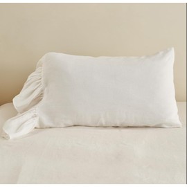 ESASILK Ruffles Linen Pillowcase. Pure Flax Pillow Sham 100% French Linen Ruffled Pillow Cover, Standard, Queen, King Size 1 PCS (King, Ivory)