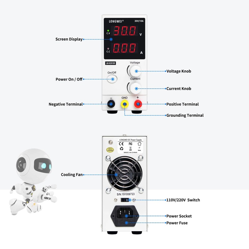 LONGWEI DC Power Supply Variable,0-30 V / 0-10 A LW-K3010D