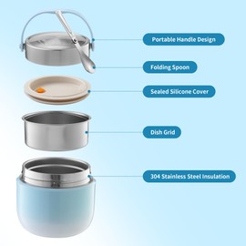 Thermal Food Container 1200 ml Capacity Warming Container Food Thermal Bowl with Lid, Thermal Lunch Box for Storing Lunch, Soups, Porridge (Blue)