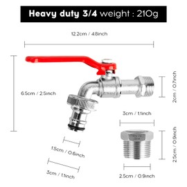 RUCUDIM Universal Garden Tap 1/2 Inch & 3/4 Inch, Garden Tap Frost-Proof Outlet Tap with 2 Free Hose Connections + 1 Roll Sealing Tape for Garden Tap Outlet Tap Rain Butt (Red)