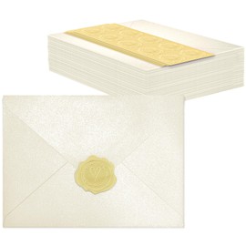 50 PCS Pearl Ivory A7 Envelopes with Stickers, Shimmering 5x7 Envelopes for Invitations, Great for Wedding Invitation Cards, Birthday RSVP, Graduation, Baby Shower 5.25 x 7.25 inches