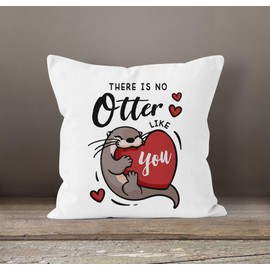 MoonWorks® Cushion Cover Love Otter Saying Gift for Him and Him Anniversary Valentine's Day Man Woman Partner White Standard