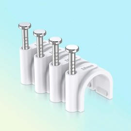 Cable Clamp, 100 Pieces Round Cable Holder Wall Cable Clamp Wire Nail Clips Cable Management Nylon Nail Clamp Cable Wall Clamps Cable Pins with Steel Nail for Walls Office Living Room Kitchen White 10