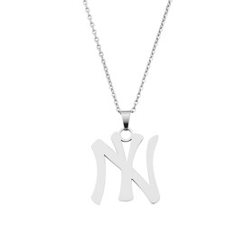 Asqunpin NY Necklace I Love New York Pendant Stainless Steel Letter, Silver