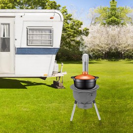 Wood Burning Stove, Outdoor Camping Stove with Chimney Pipe & 3 Stove Rings, Steel Plate Portable Cooking Stove with Detachable Legs for Backyard, Picnic, Camping & Hunting