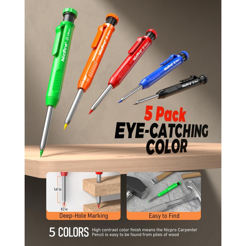 Nicpro 31 Pack Carpenter Pencil Set with Sharpener, Mechanical Carpenter