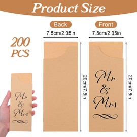 Lemecima 200 Pcs Mr. and Mrs. Paper Silverware Bags Wedding cutlery Sleeves Utensils Bag for DIY Wedding Silverware Holder Pockets Cutlery Flatware Bags for Engagement Dinner Bride Shower Party