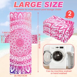 Oudain 2 Pcs Beach Chair Covers with Side Pockets Boho Pool Chaise Lounge Cover Mandala Microfiber Chaise Lounge Chair Towel Cover for Outdoor Garden Patio Sunbathing Lawn,28.7 x 82.5 Inch(Sweet)