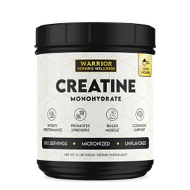 Warrior Strong Wellness Creatine Monohydrate Powder 1 lb, 100 Servings, ISO Certified Tested Vegan, Unflavored Micronized Powder- Support Muscles, Cellular Energy & Cognitive Function
