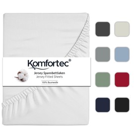Komfortec Jersey Fitted Sheet 180 x 200 cm, 100% Cotton, White