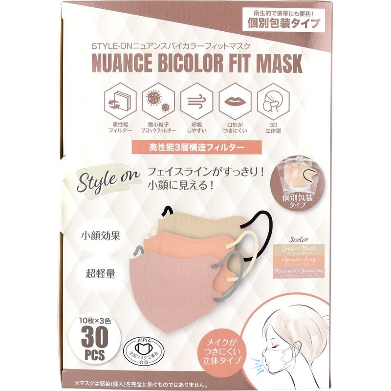 Global Japan STYLE-ON Nuance Bi-Color Fit Mask, 30 Pieces, 3