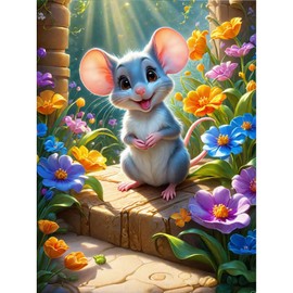 QENSPE Diamond Painting Kits for Adults,Mouse and Flower 5D DIY Diamond Art Kits Full Drill Diamond Dots for Wall Decor Gem Arts 12x16 inch / 30x40cm