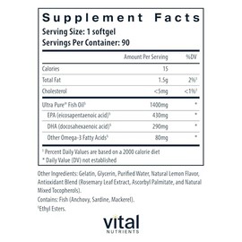 Vital Nutrients Ultra Pure® Fish Oil 800 - Supports Heart, Brain, & Immune Health* - Sustainably Sourced High EPA & DHA Omega-3 Fatty Acid - Lemon Fla
