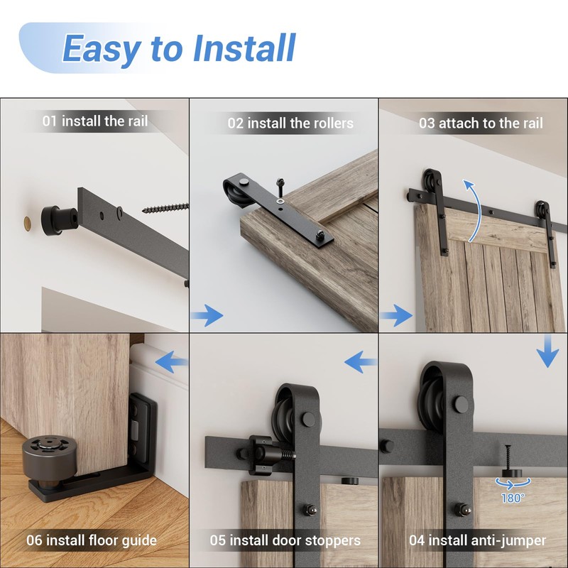 CCJH 6FT Single Sliding Barn Door Hardware Kit Black Basic