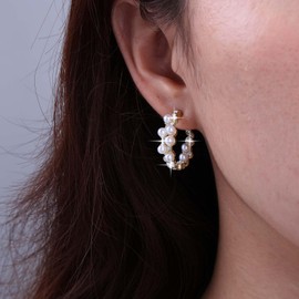 Sttiafay Boho Pearl Hoop Earrings Gold Pearl Crystal Hoop Earrings Pearl C Shape Earrings Open Pearl Hoop Drop Earrings Rhinestone Pearl Dangle Earrings Bridal Pearl Earrings
