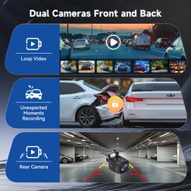 2.5K Mirror Dash Cam Backup with Carplay & Android Auto, 10" Smart Touch Screen with Rear View Mirror Camera for Car, 1080P Front and Rear Dual Dash Cam Wireless, Parking/Reverse Assist, 64GB Card