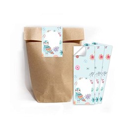 Junapack 12 Gift Bags (Natural) + 12 Owl Stickers for Party Bags Guest Gift for Children's Birthday Girls