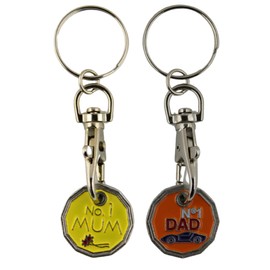 UK Phoenix Trolley Token New £1 Coin Shape 12 Sided Shopping Cart Key Ring Release Shop Locker Keychain (No.1 Mum & No.1 Dad)