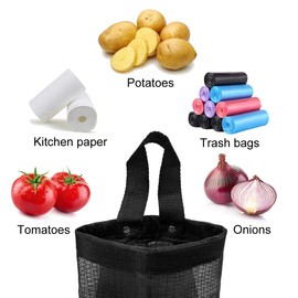 2 Pcs Plastic Bag Holder Trash Bags Storage Dispenser Organizer for Home Kitchen Mesh Hanging Storage Dispensers Recycling Garbage Folding Hanging Storage Bag Grocery Bags Holder with 4 Hooks (Black)