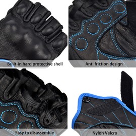 Harssidanzar Women Fingerless Motorcycle Gloves,Hard Knuckle Protection Riding Driving Biker Racing Motorbike Glove Touchscreen KL022US,Black Blue,Szie M