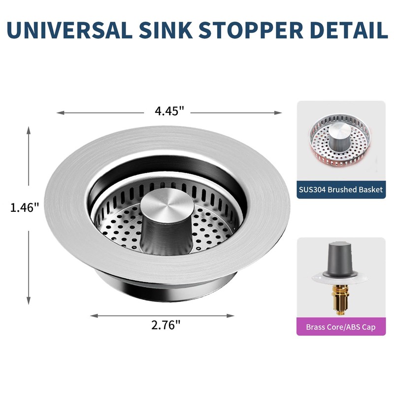 2 Pack – 3-in-1 Kitchen Sink Drain Strainer Stopper, 304