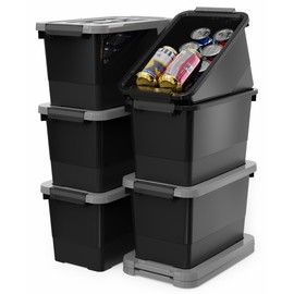 WYT 7 Quart Storage Bins with Lids and Latch, 6-Pack Stackable Plastic Organizing Box with Buckle and Handle, Durable Nestable Totes Containers (Black/Grey)