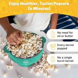 POPCO Silicone Microwave Popcorn Popper with Handles, Silicone Popcorn Maker, Collapsible Bowl Bpa Free and Dishwasher Safe - 15 Colors Available (Transparent Aqua)