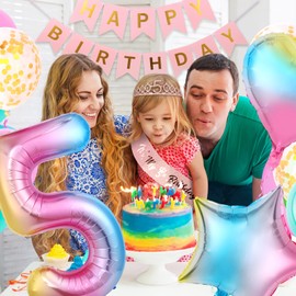 Mikccer Rose Gold 4th Birthday Sash and 4 Birthday Tiara, Rhinestone Crown Headband for 4th Birthday Gifts, 4th Birthday Decoration Party Accessories for Girls