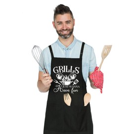 Funny Grilling Aprons for Men Women, Cooking Aprons for Men, Grills Kitchen Apron, Grills Just Wanna Have Fun Adjustable Apron, Men BBQ Aprons With 2 Pockets Fits All Grill Kitchen Cooking Black