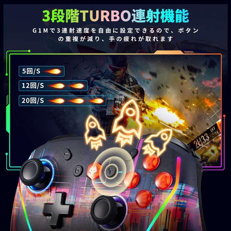 NBCP(ウルフパワー) Switch コントローラー プロコントローラー 連射コントローラー ワンタッチスタート 背面ボタン搭載 無線 TURBO 連射機能