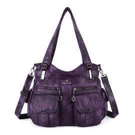 Purses and Handbags Women Tote Shoulder Top Handle Satchel Hobo Bags Fashion Washed Leather Purse…, 5739-1#7028#5 Purple, Large