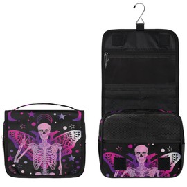 Eizlang Skull Goth Makeup Bag Hanging Toiletry Bag Travel Makeup Bag for Women Men Waterproof Cosmetic Bag Organizer Pink